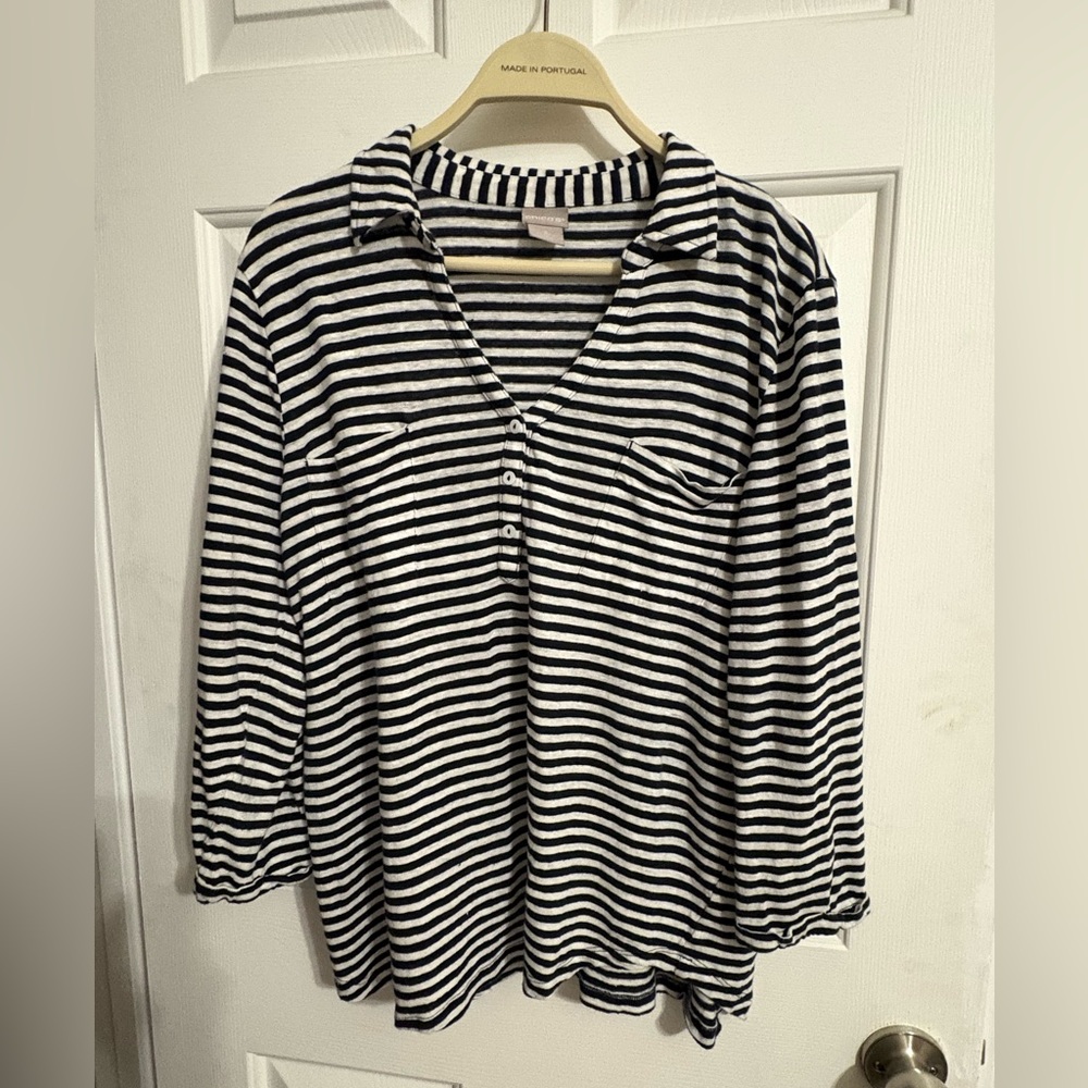 Chico's Striped Knit Top in Black‎ and White Size 3(XL)